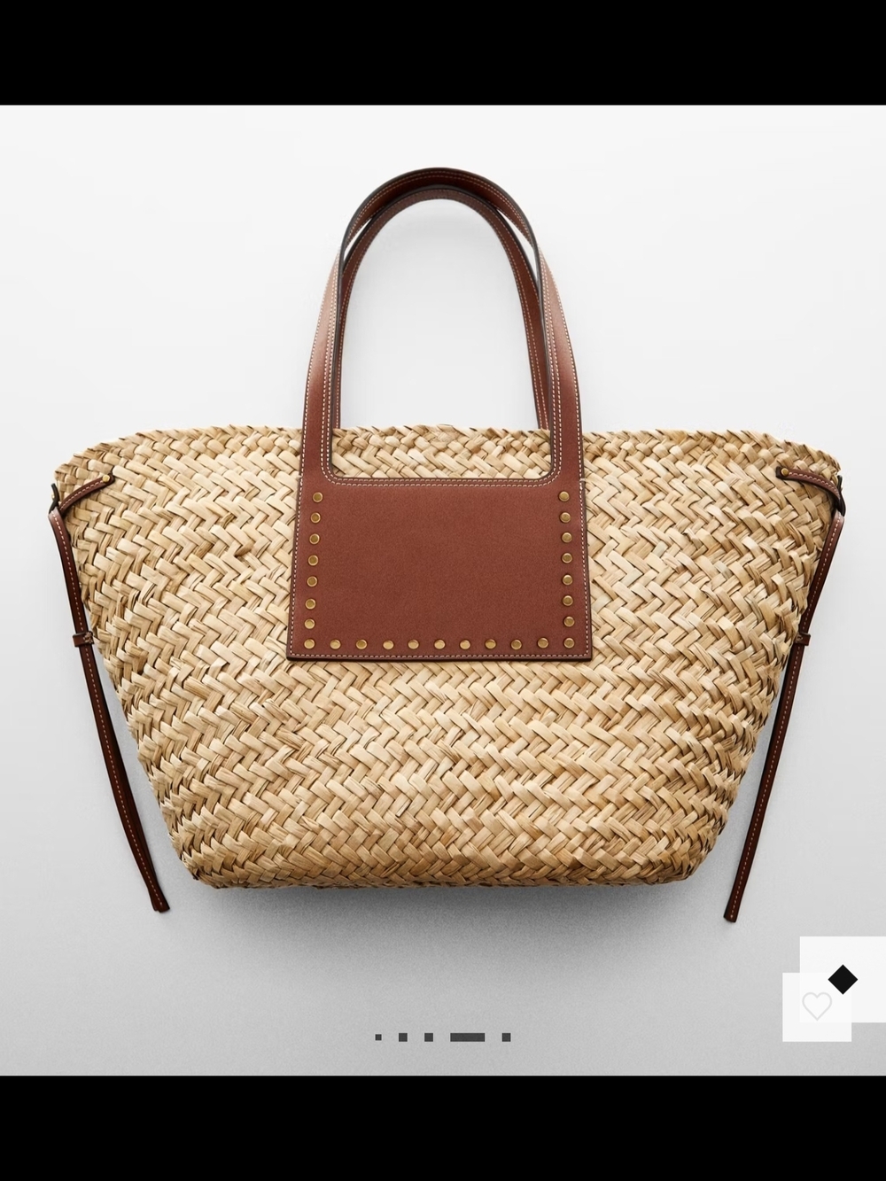 Double strap basket bag / Brown Trim Woven Straw / Never Used